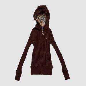 Burberry Brown Knit Double Zip Up Hoodie